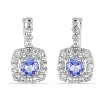BUY STERLING SILVER NATURAL TANZANITE GEMSTONE HALO EARRINGS